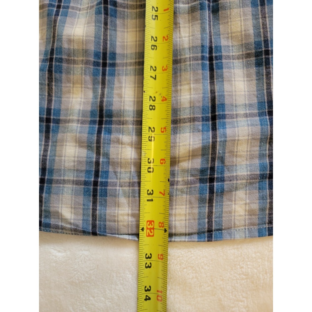 Eddie Bauer Plaid Shirt Mens Medium Blue Short Sleeve Button Down Cotton Hiking - Picture 7 of 12